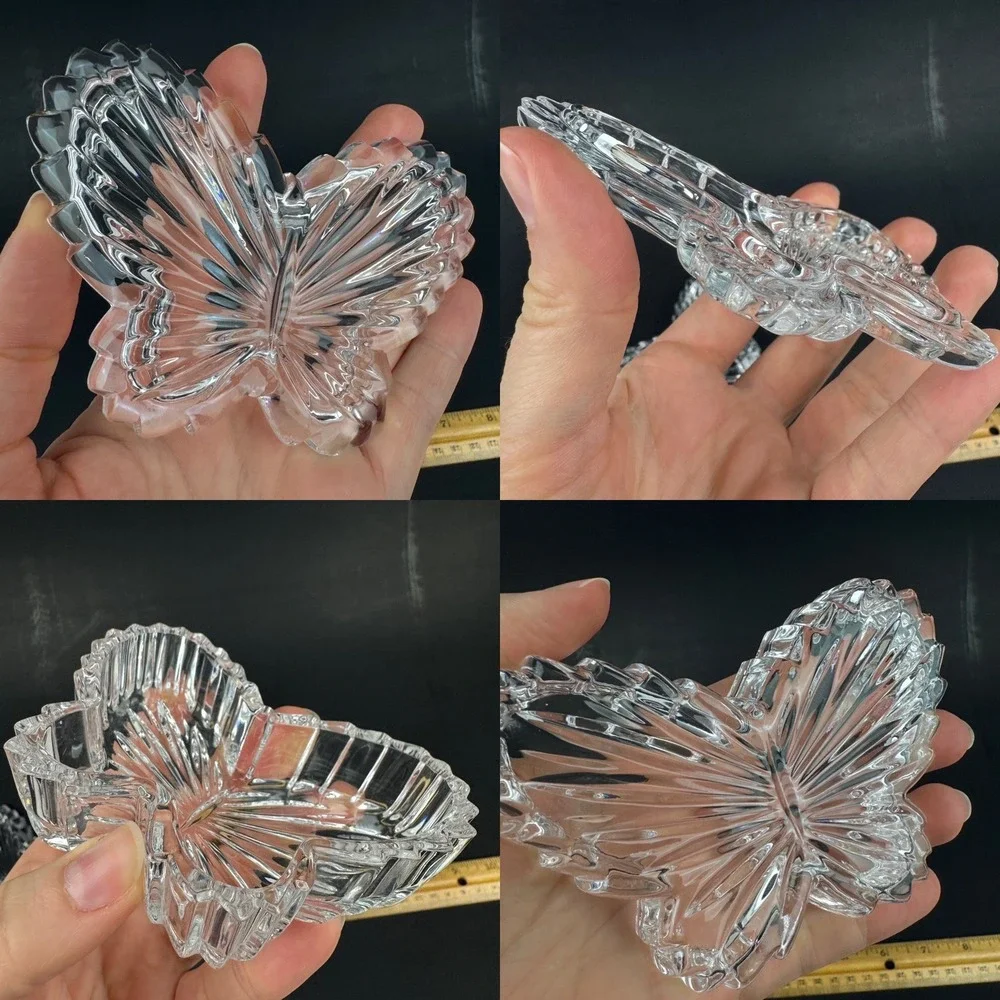 Vtg Clear Glass Butterfly Shape Jewelry Trinket w Removeable Lid Texture Y2k 90s